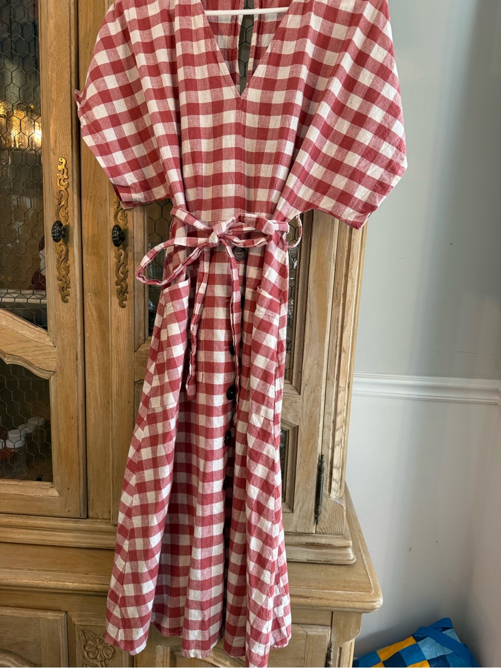 Mango Red and White Gingham Dress with Belt
